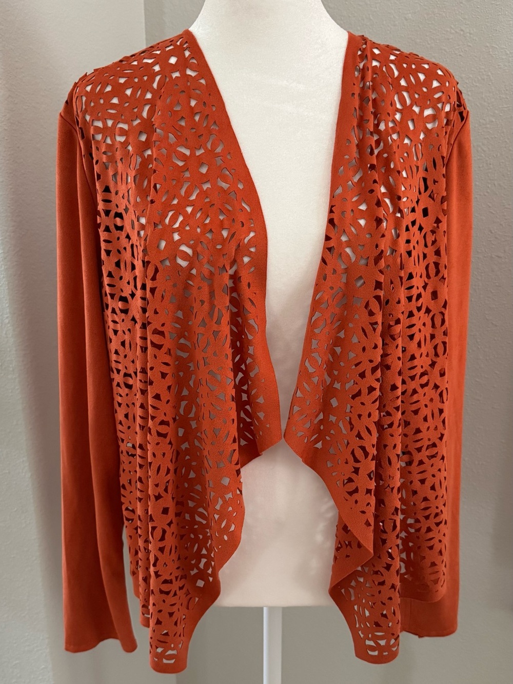 Chico’s Faux Suede Burnt Orange accent jacket shrug size 1 / Medium US 8